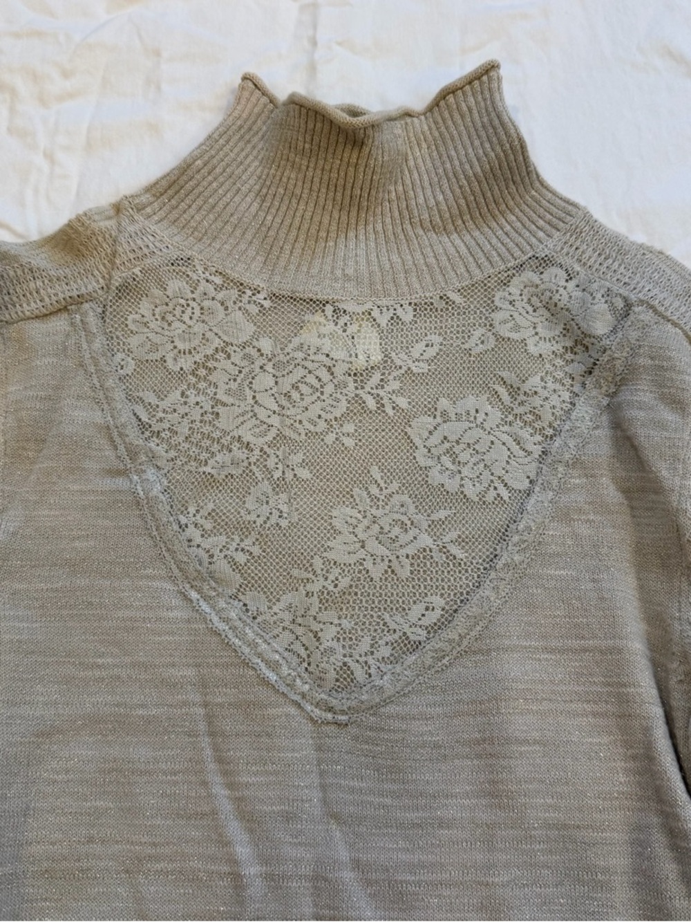 Free People Lace-Inset Turtleneck Sweater - Beige